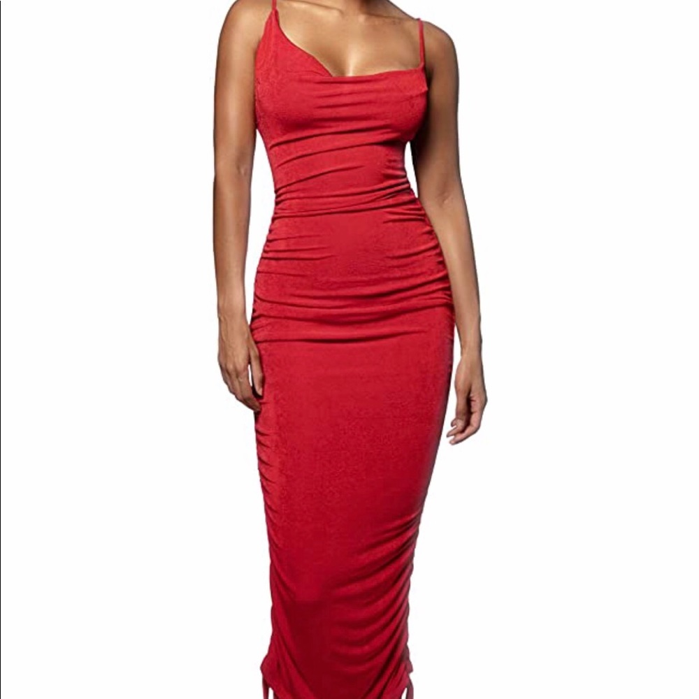 JLUXLABEL Red Ruched Dress - Picture 4 of 5